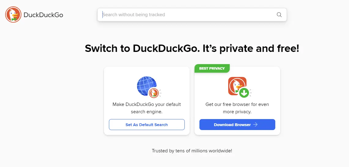 home page of DuckDuckGo