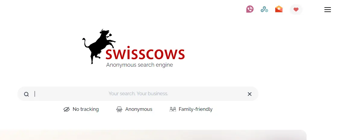 search engine page of swisscows