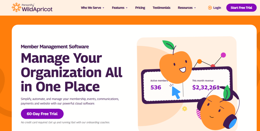 wild apricot website homepage