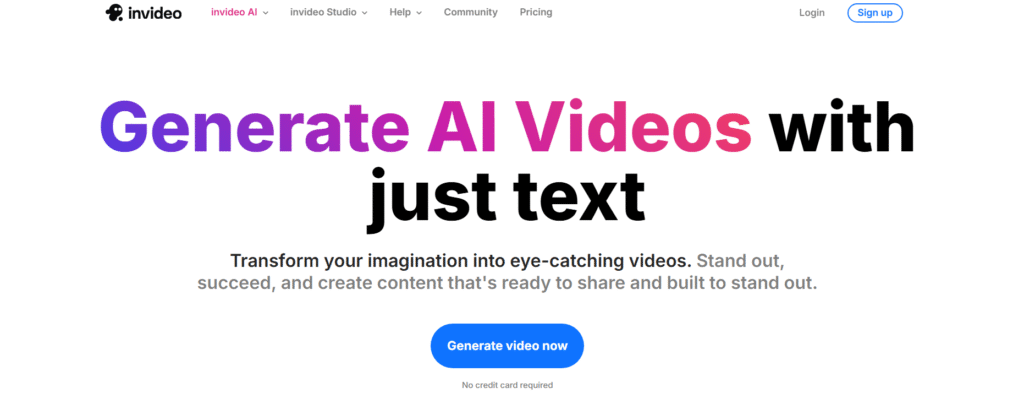 screenshot of invideo webiste