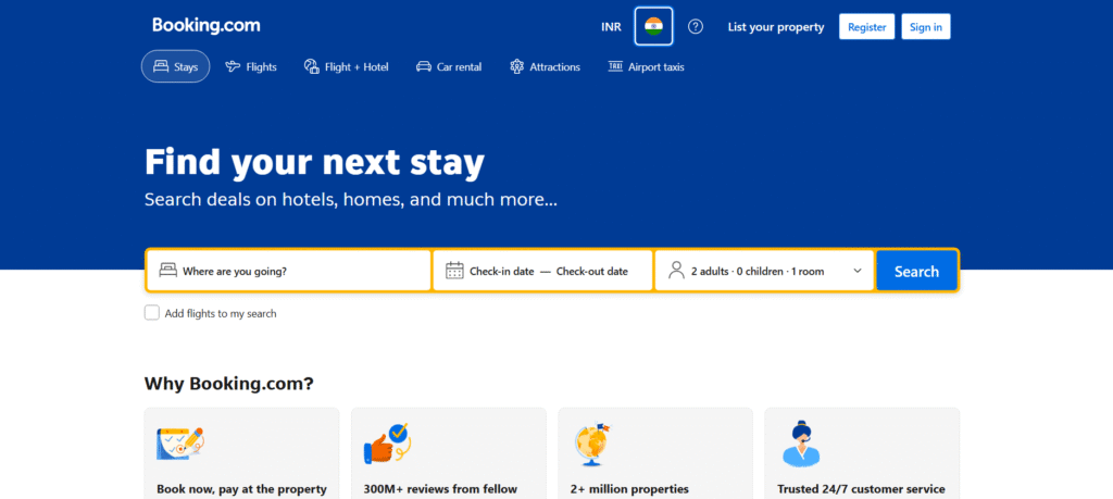 screenshot of booking.com website.