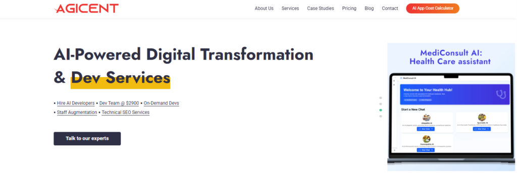 Agicent technologies homepage screenshot