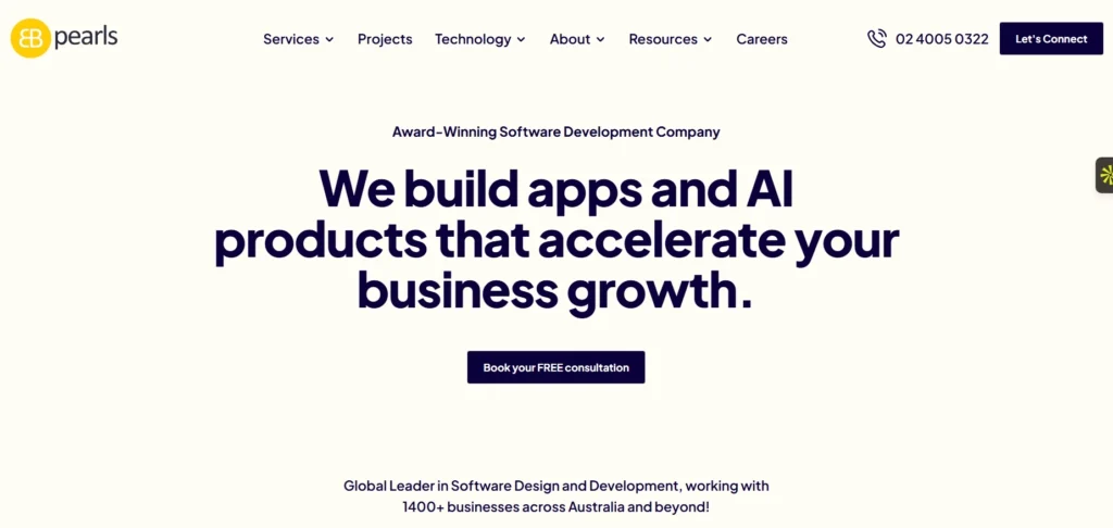 BB Pearls website homepage screenshot.