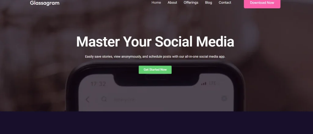 Glassagram website homepage screenshot