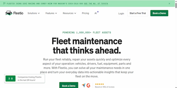 Home page of Fleetio