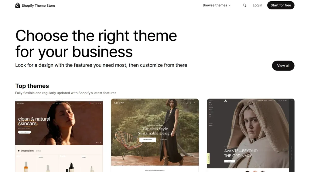 shopify themes page screenshot
