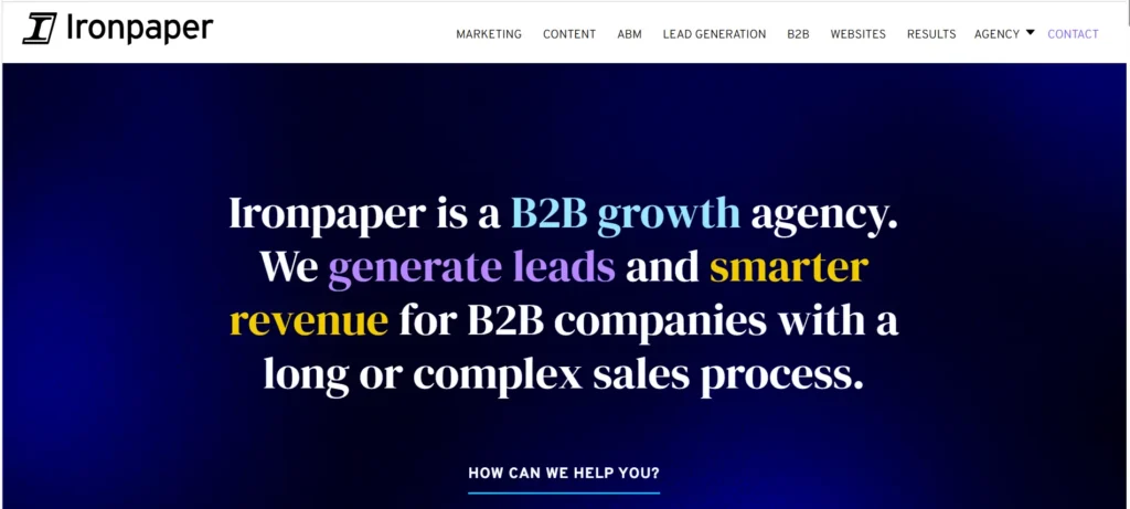 Ironpaper homepage screenshot taken