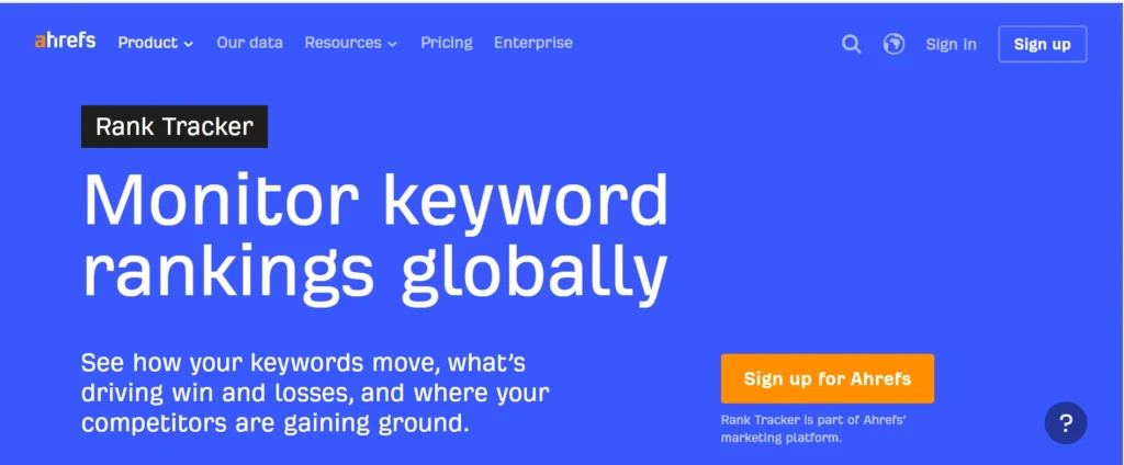Home page of Ahrefs Rank Tracker