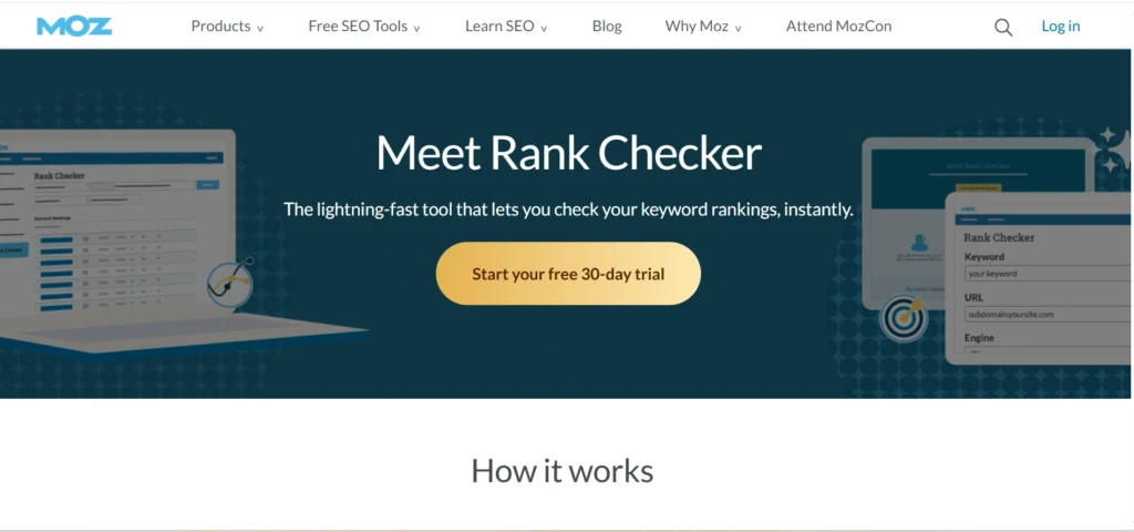 Home page of Moz Pro Rank Tracker