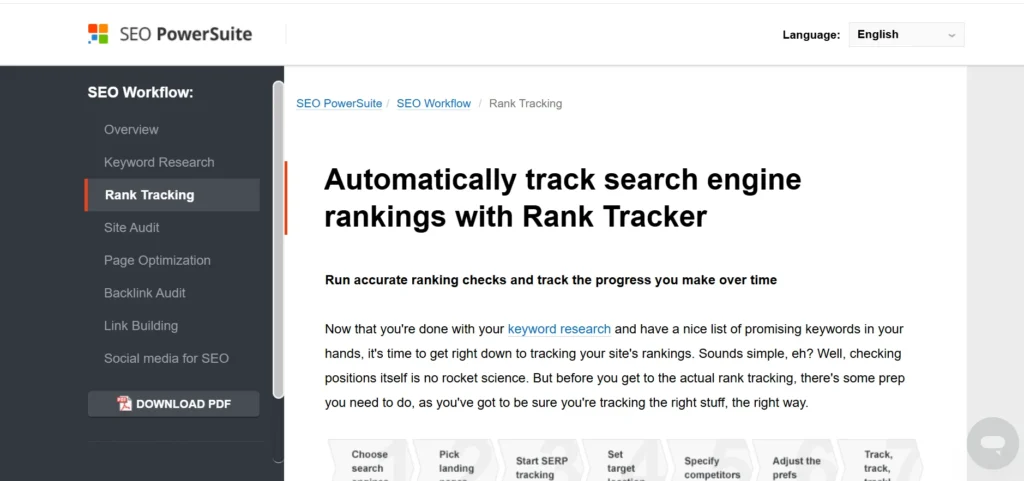 Home page of ank Tracker (SEO PowerSuite