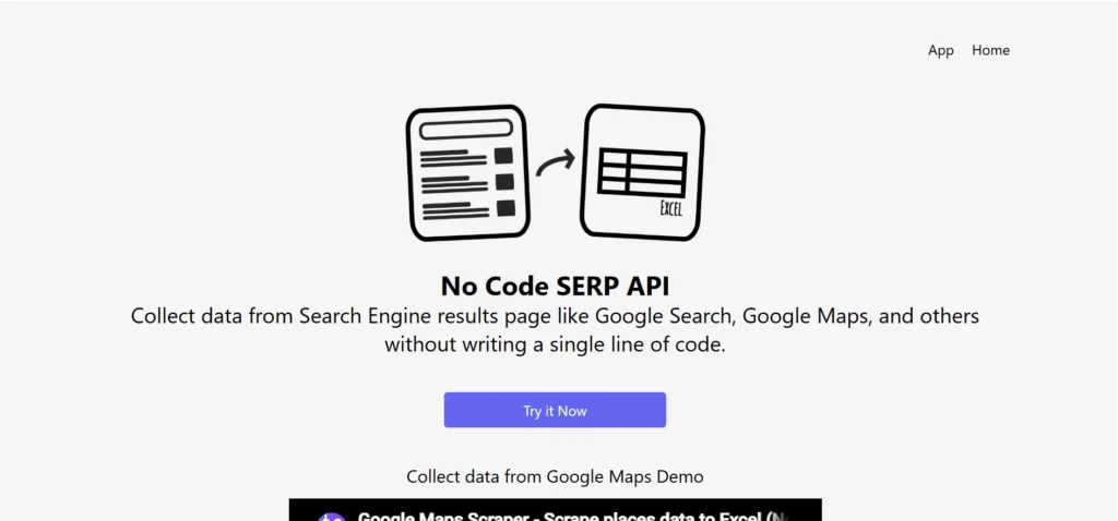 Home page of NoCodeSERPAPI