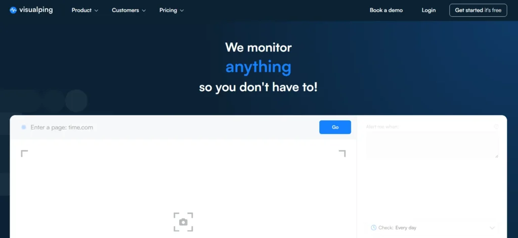 Visualping homepage screenshot