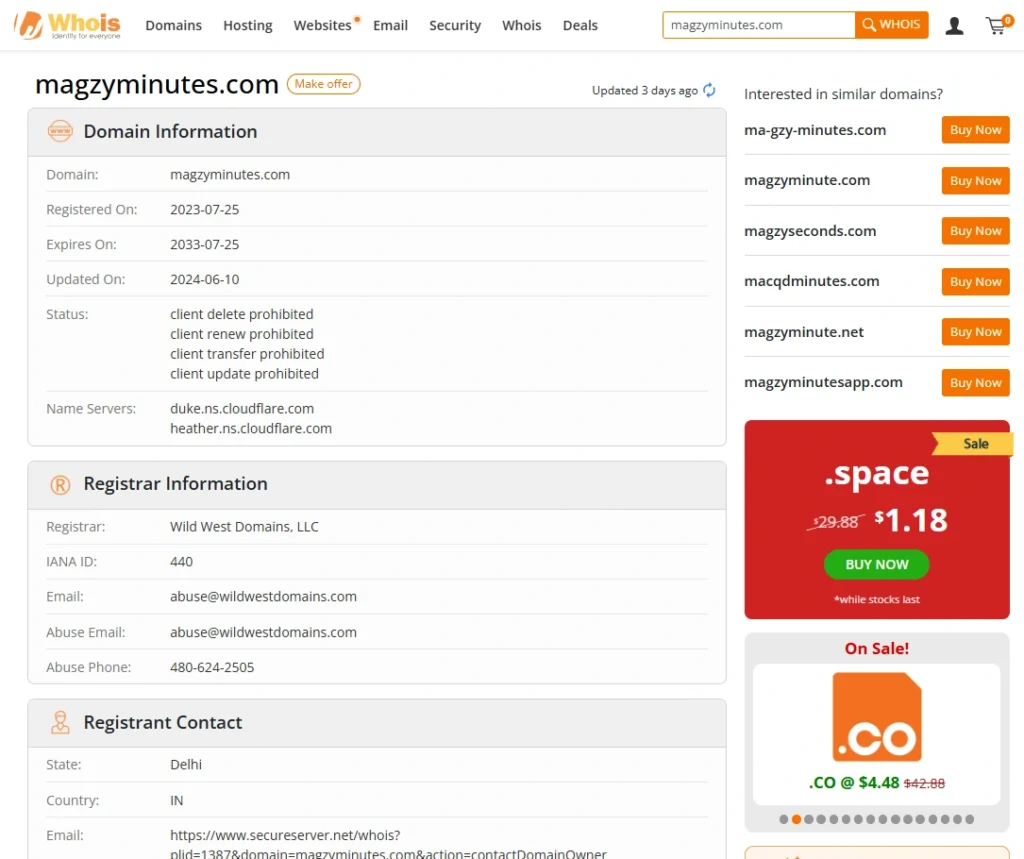 Screen shot of magzyminuttes.com