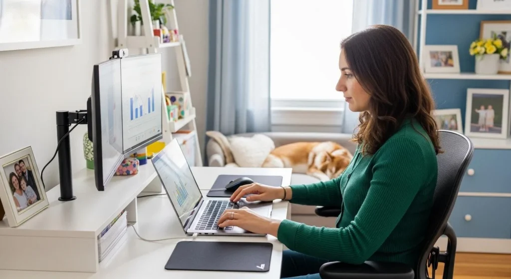 remote worker using AI productivity tools.