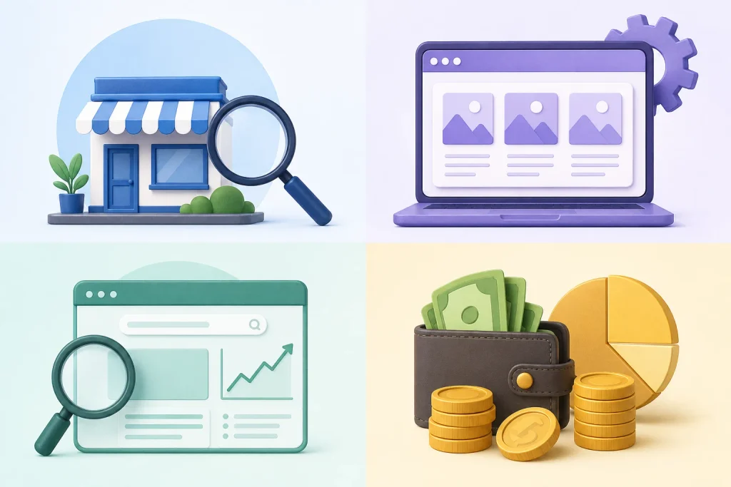 Four factors for choosing a website copywriting service: business type, website size, SEO needs, and budget.