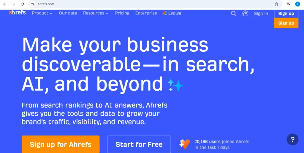 Hone page of ahrefs