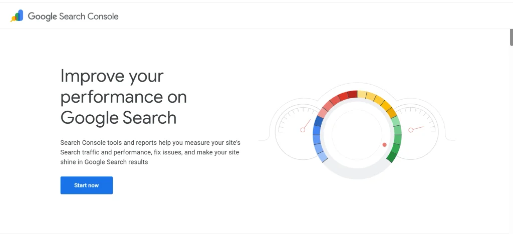 Home page of Google search console