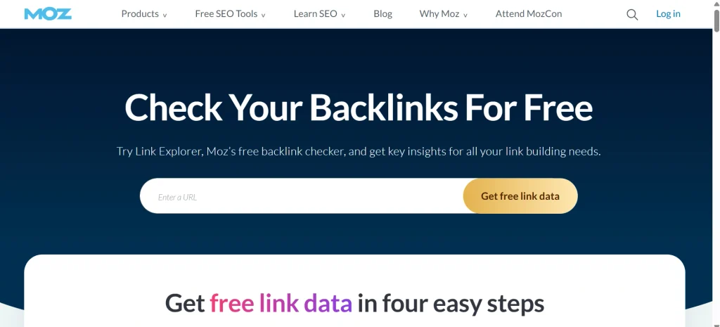 Home page of Moz Link Explorer