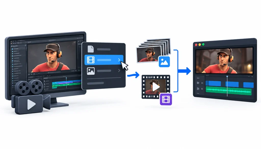 Rendering a finished Source Filmmaker scene by exporting an image sequence or video file and assembling the frames in a video editor.
