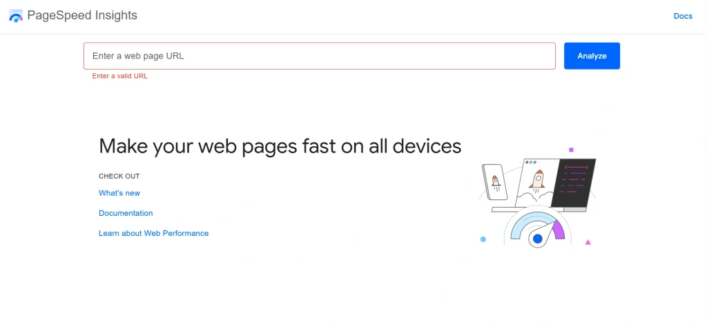 Home page of Google PageSpeed Insights