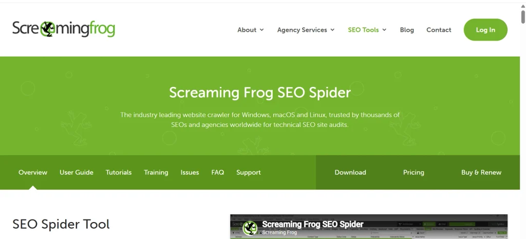 Home page of Screaming Frog SEO Spider