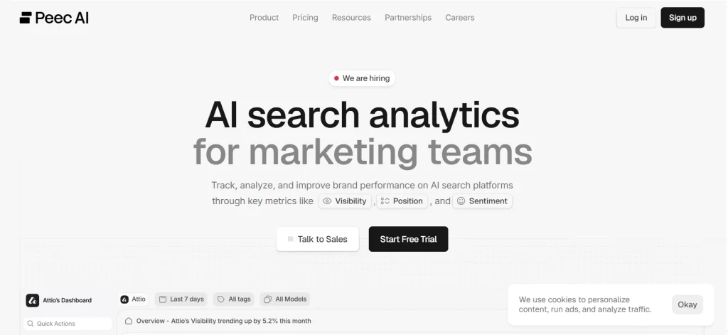 Home page of peec AI